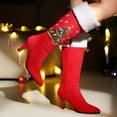 thumbnail image 4 of XUNKUSGA Knee High Boots Vintage Christmas Tree Snowflake Embroidery Faux Suede Womens Boots Fashion Pointed Toe Stiletto Heel Side Zipper Boots for Women Party Holiday Boots Red 4.5, 4 of 7