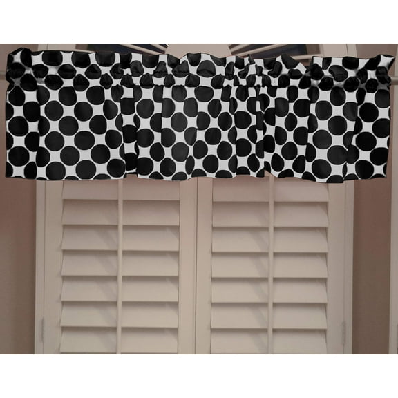 Cotton Window Valance Polka Dots Print 58 Inch Wide / Large Dots Black on White
