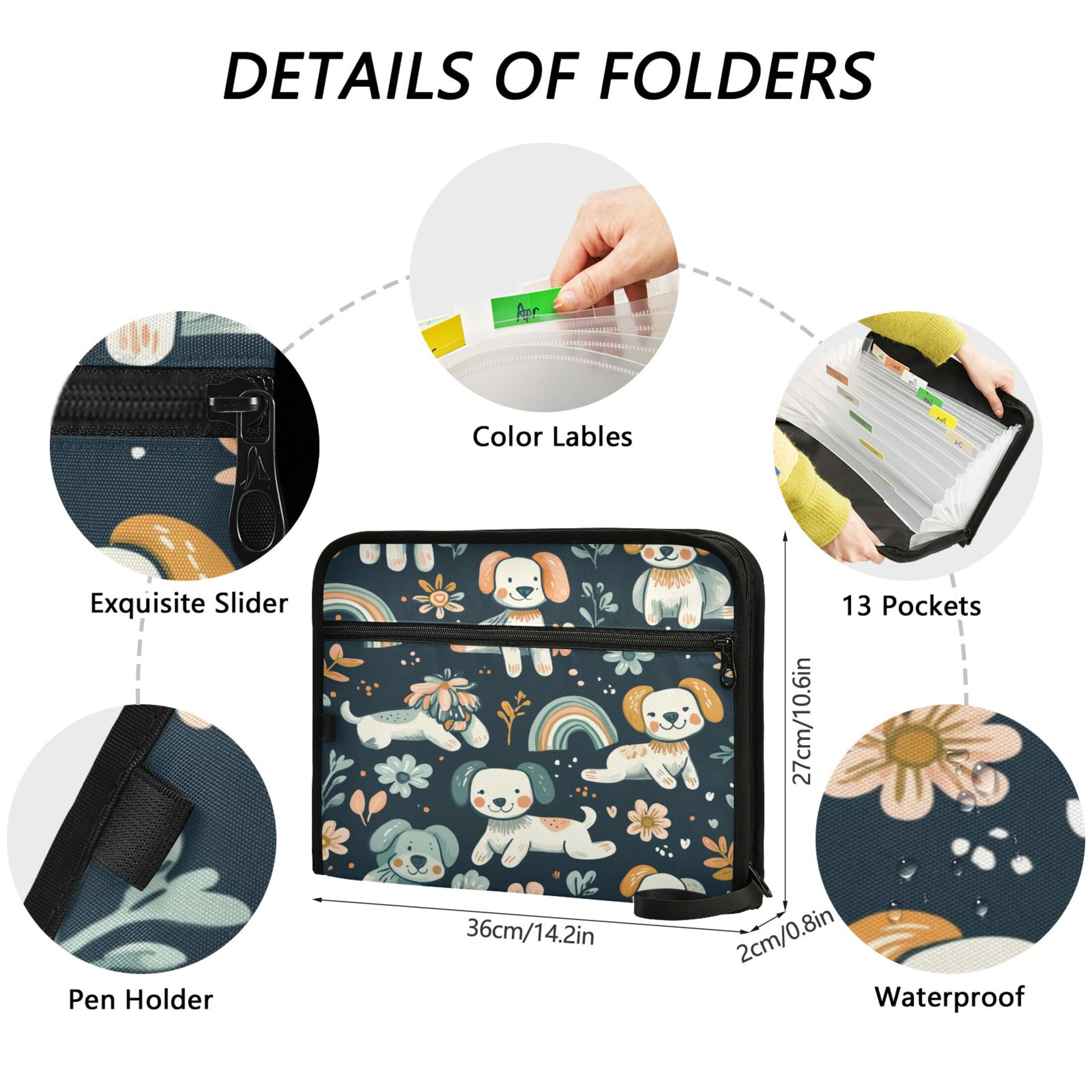 WOBOGO Seamless Pattern Of Dogs and Rainbows Expanding File Folder Letter Size Accordion Filing Organizer 13 Pocket Separate Organ Pocket