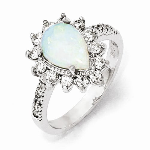 Sterling Silver CZ Synthetic Opal Pear Shaped Ring