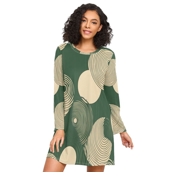 FORMRS Womens Long Sleeve Nightgowns Crew Neck Sleep Shirt Soft Pajamas Sizes S-3XL, Beige Abstract