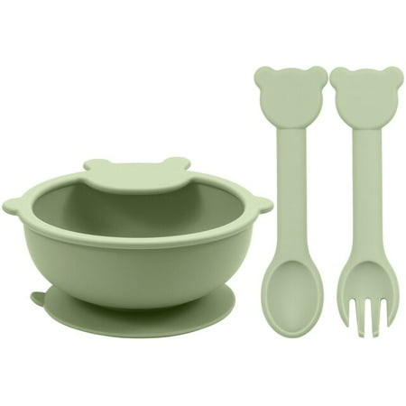 

QWZNDZG Free Personalization Logo Baby Silicone Feeding Solid Food Bowl Fork Spoon Cartoon Animals Strong Suction Dishes Plate Tableware