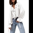 thumbnail image 1 of Camisa Informal de Larga con Volantes para Mujer, Blusa de Satén de Seda para Trabajo, Ropa de y Otoño L, 1 of 8