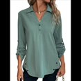 thumbnail image 1 of Blusas de Larga con Cuello en V y Botones para Mujer, Camisas Holgadas de Color Liso para y Otoño. Verde S, 1 of 7