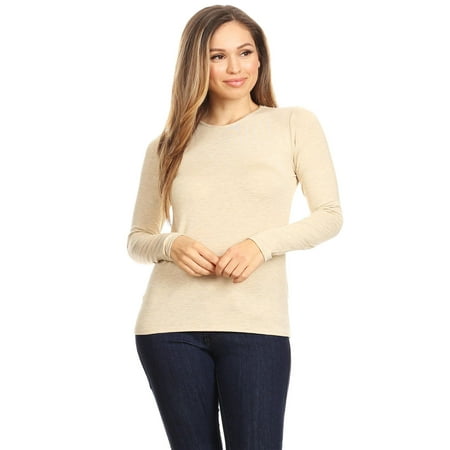 Basic Fit Tee - MOA COLLECTION Women's Solid Basic Casual Lightweight Relax Fit Long Sleeve T-Shirt Top Tee/Made in USA