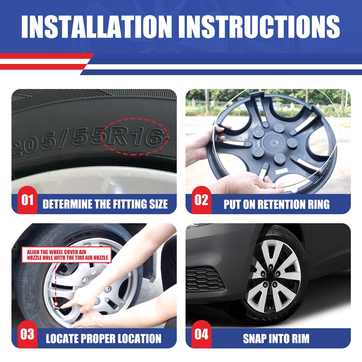 16 inch Set of 4 Hubcaps for Nissan Sentra 2013-2019,Wheel Rim Covers for Nissan Leaf 2011-2017,Snap on Installation,Silver Lacquer & Black Lacquer