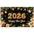 thumbnail image 5 of Gold Theme 2026 New Year Banner Shiny Design Happy New Year Banner Gift Box Decor Pine Branch Ornament New Year Party Banner for New Year Party 2026 Countdown Family Gathering, 5 of 9