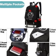 Ficcug Luminous School Bags Backpacks,16 Laptop Backpack with USB Charge Port,Student Bookbags for Boys Girls Women Men Teens,Black