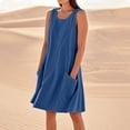 thumbnail image 2 of Puliio Women Dresses Summer Crew Neck Knee Length Casual Beach Resort Dress Sleeveless Solid Color Dresses With Pockets, 2 of 8