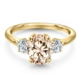 thumbnail image 3 of Gem Stone King 10K Yellow Gold Peach Morganite and Lab Grown Diamond Engagement Ring for Women | 2.14 Cttw | Oval 9X7MM | Gemstone October Birthstone | Size 6, 3 of 6