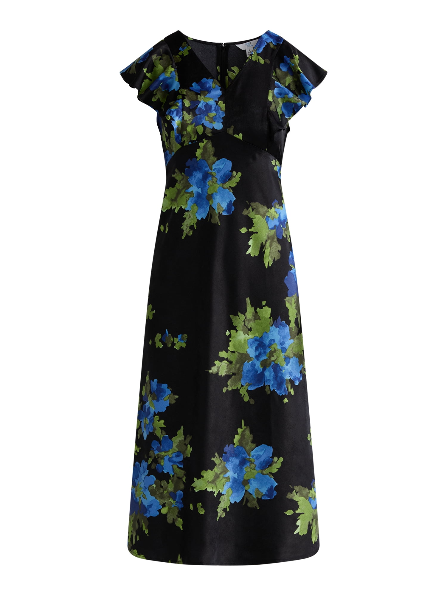 Time and Tru Women's and Women’s Plus Silky Satin Midi Dress with Flutter Sleeves, Sizes XS-4X