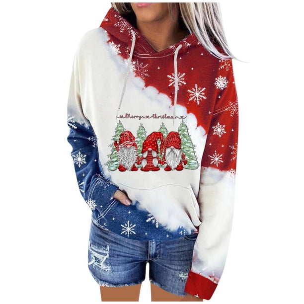 Sudaderas Navideñas Para Mujer Camiseta Estampada Blusa de Manga Larga Cuello Redondo Tops Casuales Odeerbi ODB193048