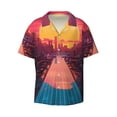 thumbnail image 5 of Daiia Neon Sunset Cyberpunk Cityscape Men's Linen Shirts Short Sleeve Casual Shirts Button Down Shirt for Men Beach Summer Wedding Shirt-XX-Large, 5 of 6