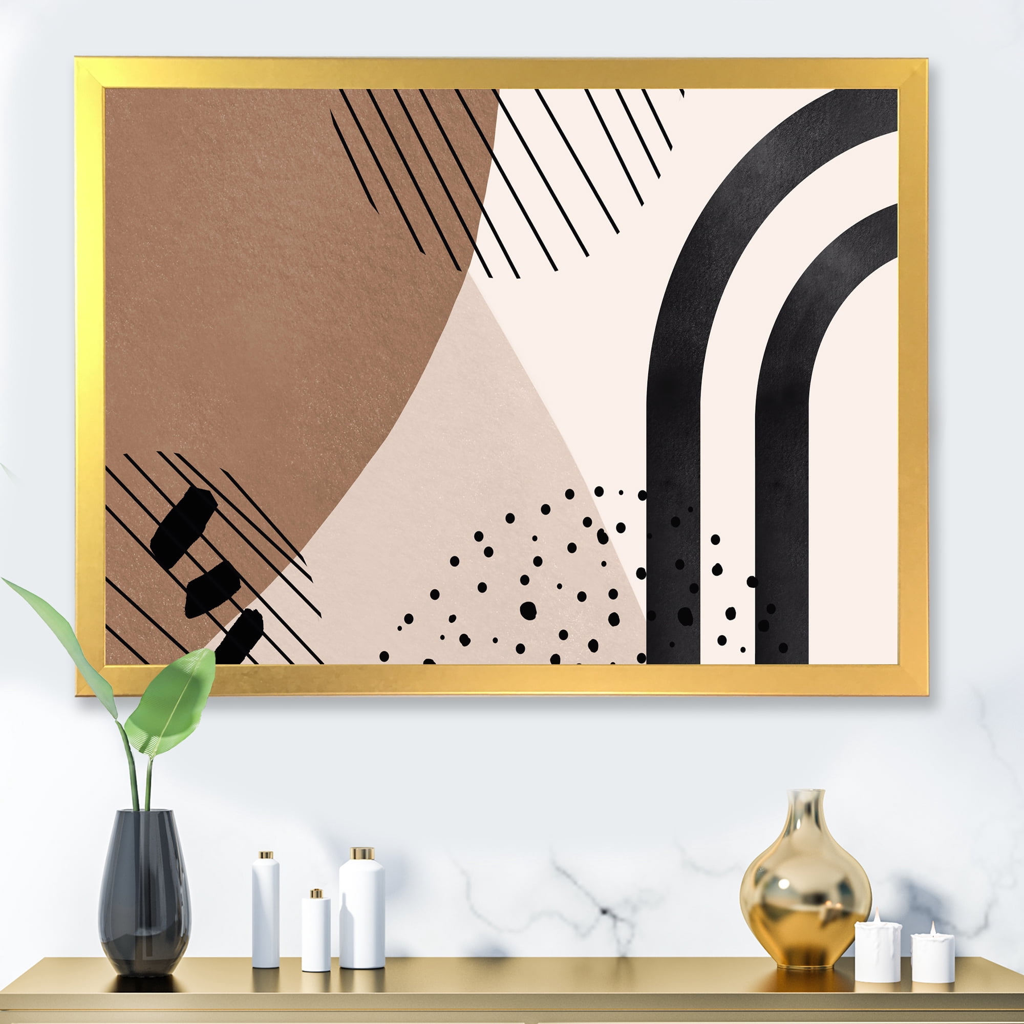 Designart 'Abstract Ivory Shapes and Shapes in Terracotta I' Modern Framed Art Print