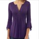 thumbnail image 1 of Blusa de mujer Casual Mangas de trompeta Tops Camisas con cuello en V Botton Vestido de color sólido Xemadio CJWUS-1280, 1 of 1