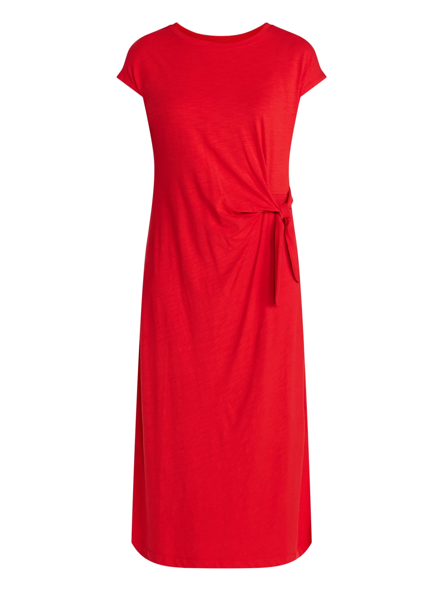 Time and Tru Women's and Women's Plus Side Tie Midi Dress with Dolman Sleeves, Sizes XS-4X