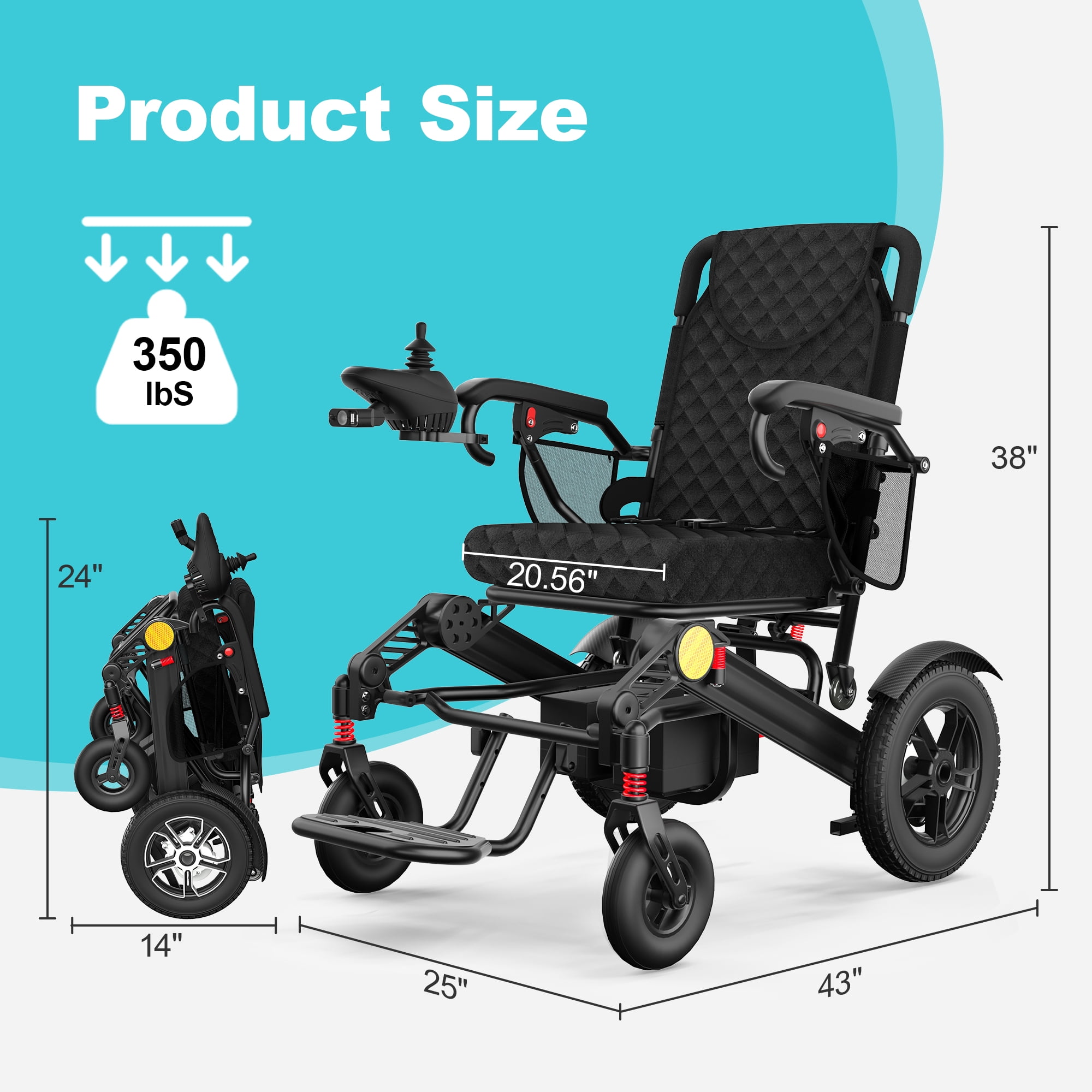 COOLHUT Electric Wheelchair 30+ Miles Long Travel Range, Foldable & Lightweight Motorized Wheelchair with Safety Features, 2 Lithium Battery, Ideal for Seniors & Travel