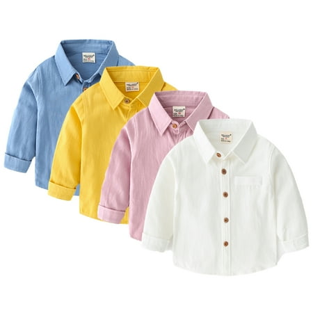 

CSCHome Boys Long Sleeve Shirt for Toddler Kids Button Down Jacket Cardigan Spring Autumn Solid Color Baby Shirt Coat Tops for 2-7Years