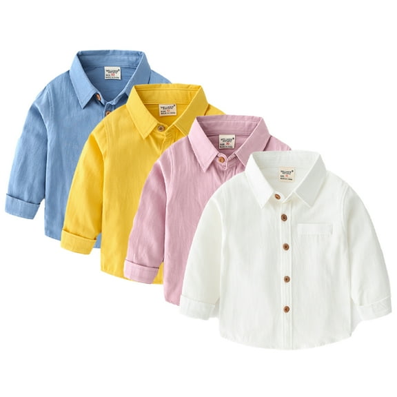 CSCHome Boys Long Sleeve Shirt for Toddler Kids Button Down Jacket Cardigan Spring Autumn Solid Color Baby Shirt Coat Tops for 2-7Years