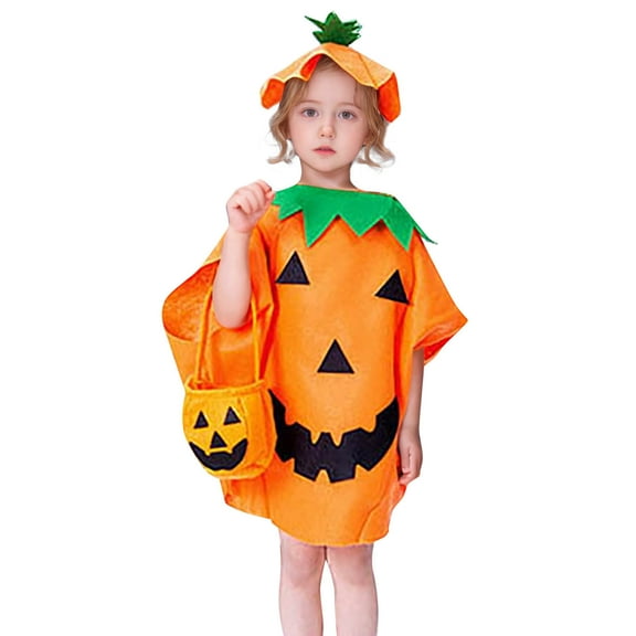 Kids Baby Pumpkin Costume Zip up Hoodies Romper Jumpsuit Cotton With Hat Set Halloween Baby Girl Outfit Toddler Halloween Costumes 3-10 Years