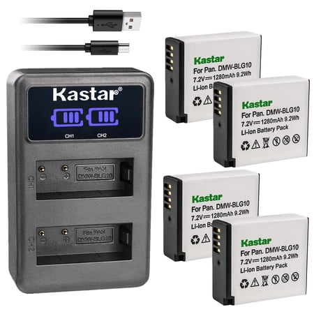 Kastar 4-Pack DMW-BLG10 Battery and LED2 USB Charger Compatible with Panasonic Lumix DMC-ZS200  Lumix DMC-TX1  Lumix DMC-TZ100  Lumix DMC-TZ101  Lumix DMC-TZ80  Lumix DMC-TZ81  Lumix DMC-TZ85 Camera