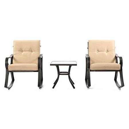 OUTROAD 3 Piece Patio Set - All Weather Black Cast Bistro Set W/ Glass Top Table & Thick Cushions for Outdoor, Porch, Garden, Backyard or Pool