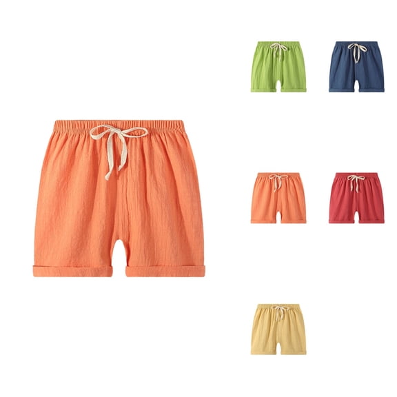 Toddler Baby Boy's Harem Shorts, Casual Elastic Linen-Cotton Beach Sports Pants with Lace-Up Detail, Plain Color Summer Bloomer Shorts