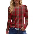 thumbnail image 5 of Long Sleeve Tunic Tops for Women Casual Crewneck Plaid T Shirts Elegant Fall Winter Sweaters Loose Fit Chic Blouse Wine L, 5 of 6