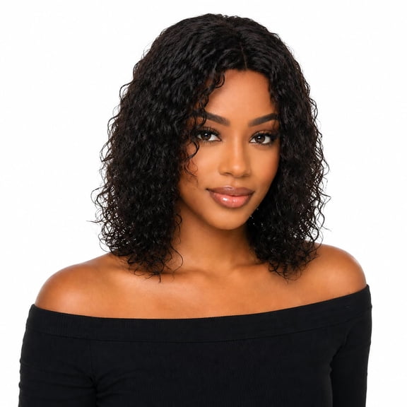 14 Inch Glueless Short Curly Human Hair Wig, Natural Black | Jerry Curl Wig with a Non-Lace Machine-Made Cap; Wear and Go Design for Black Women, Daily Wear and Easy Styling
