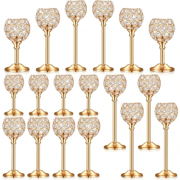 18 Pieces Crystal Candle Holders Bulk Candle Stick Holder Centerpieces For Table Wedding Centerpieces Crystal Decorative Tealight Dining Table Decor For Party Gold
