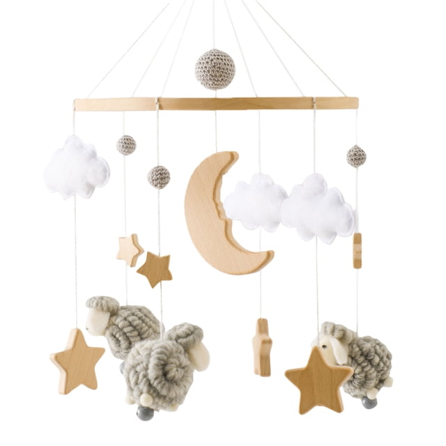 Móvil para cuna de bebé para niños y niñas Móvil boho para guardería Móvil para cama Móvil para cuna Móvil para techo Nubes Luna Colgante Juguete Campana de viento de madera Decoración para guardería
