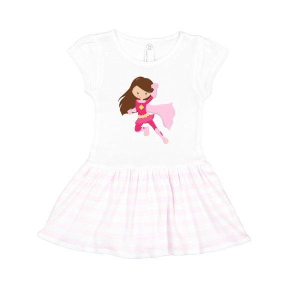 Inktastic Superhero Girl, Cute Girl, Brown Hair, Pink Cape Girls Toddler Dress