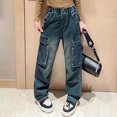 thumbnail image 2 of Gubotare Girl Jeans Youth Girls High Waisted Straight Leg Jeans Denim Long Pants with Pocket Size 13-14 (Blue,13-14 Years), 2 of 6