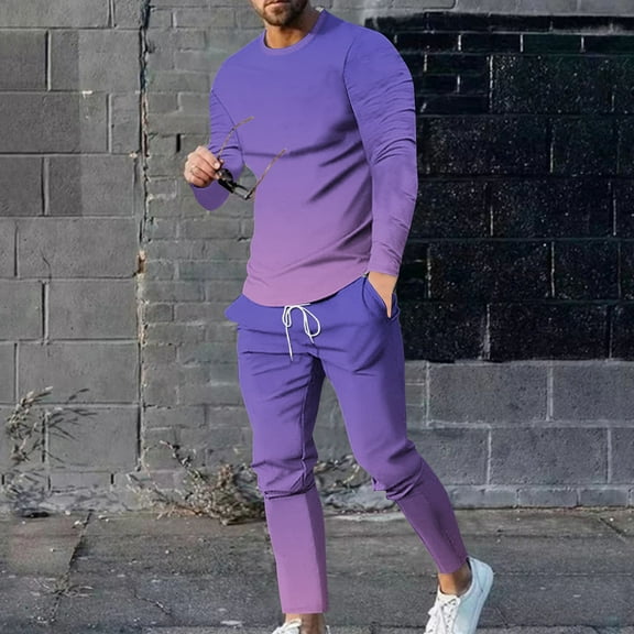 Axiiglly 2 Piece Set for Men Gradient Pullover Sweatshirt Tracksuit Elastic Waist Jogging Sweatpant with Pockets Casual Hiking Running Sport Suits Set S-5XL