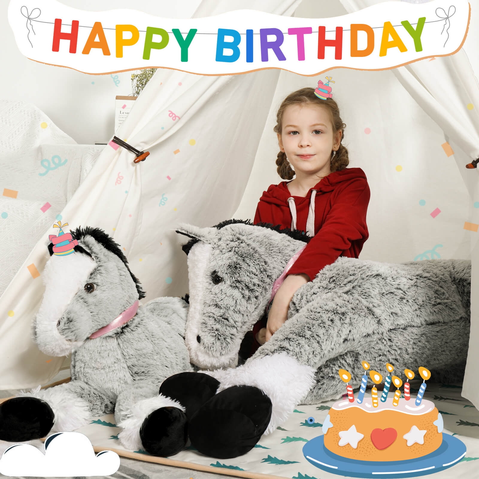 MaoGoLan 47" Giant Horse Stuffed Animal Large Stuffed Horse Plush Toy