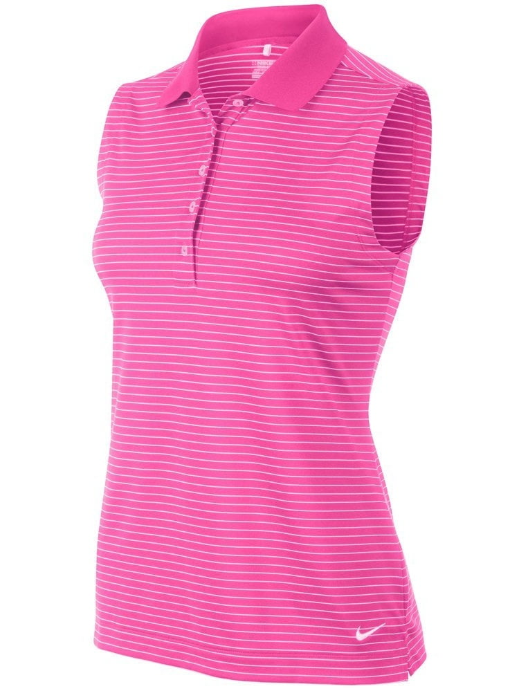Nike Women's DriFit Tech Sleeveless Stripe Golf PoloNeon Pink