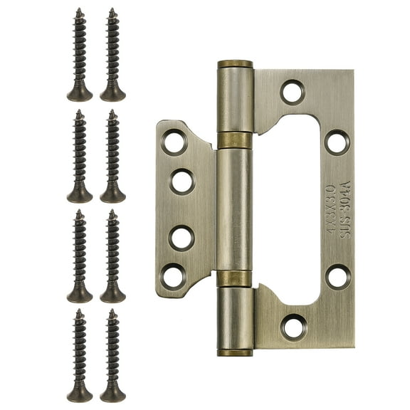 2Pcs 4x3 Inch Door Hinges Non-Mortise No Noise Stainless Steel Bifold Door Hinges with Screws Brushed, Green Bronze