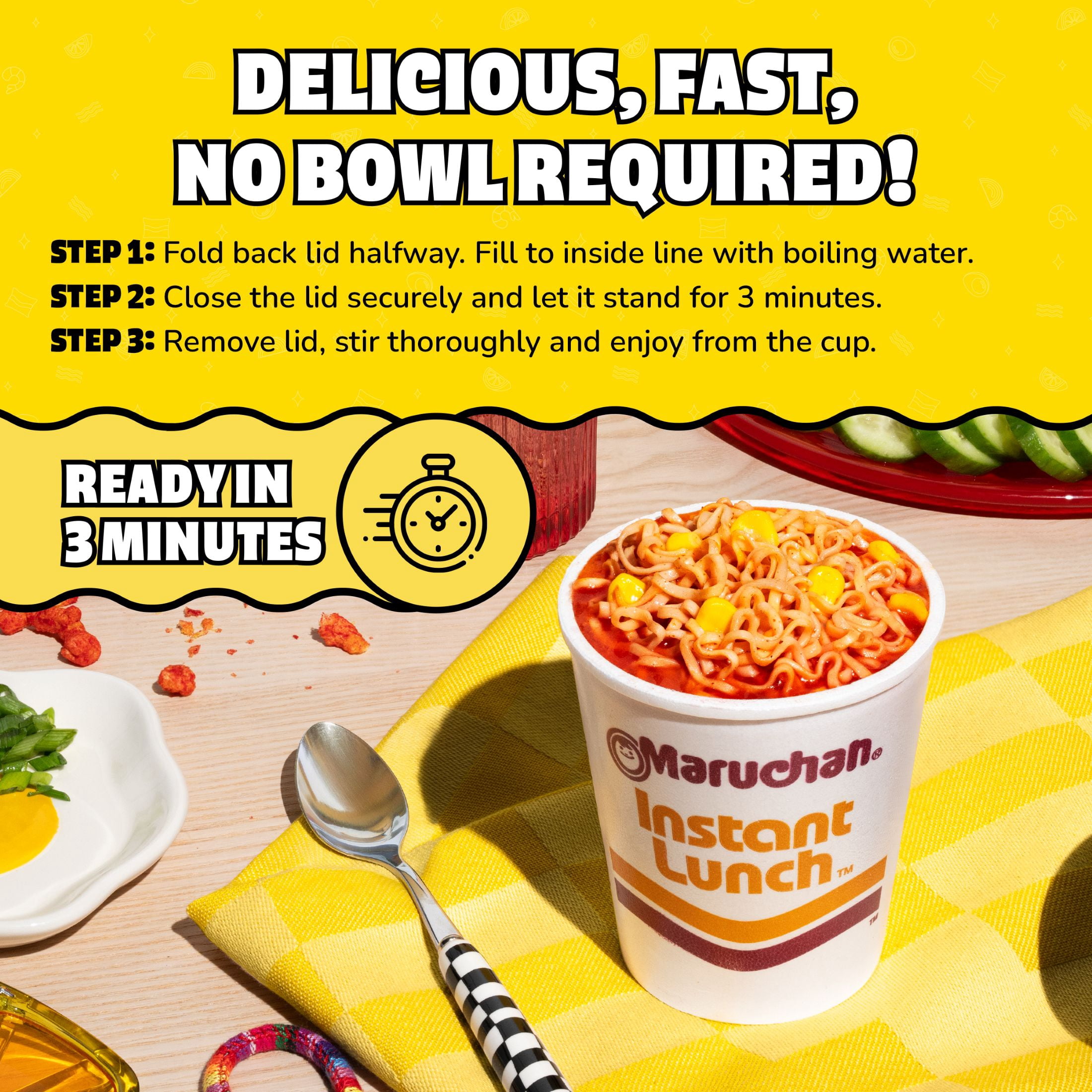 (12 pack) Maruchan Instant Lunch Ramen Noodles, Flamin’ Hot® Flavored Chicken Flavor, 2.25 oz Cup