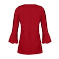 thumbnail image 6 of Womens Pleated Tunic Blouse V Neck 3/4 Sleeve Flowy Flare Fit Dressy Casual Button Down Top, 6 of 6