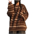 thumbnail image 1 of Chandail en Molleton Rayé pour Femmes Chandail Oversize Grande Taille Tricoté Manches Longues, 1 of 8