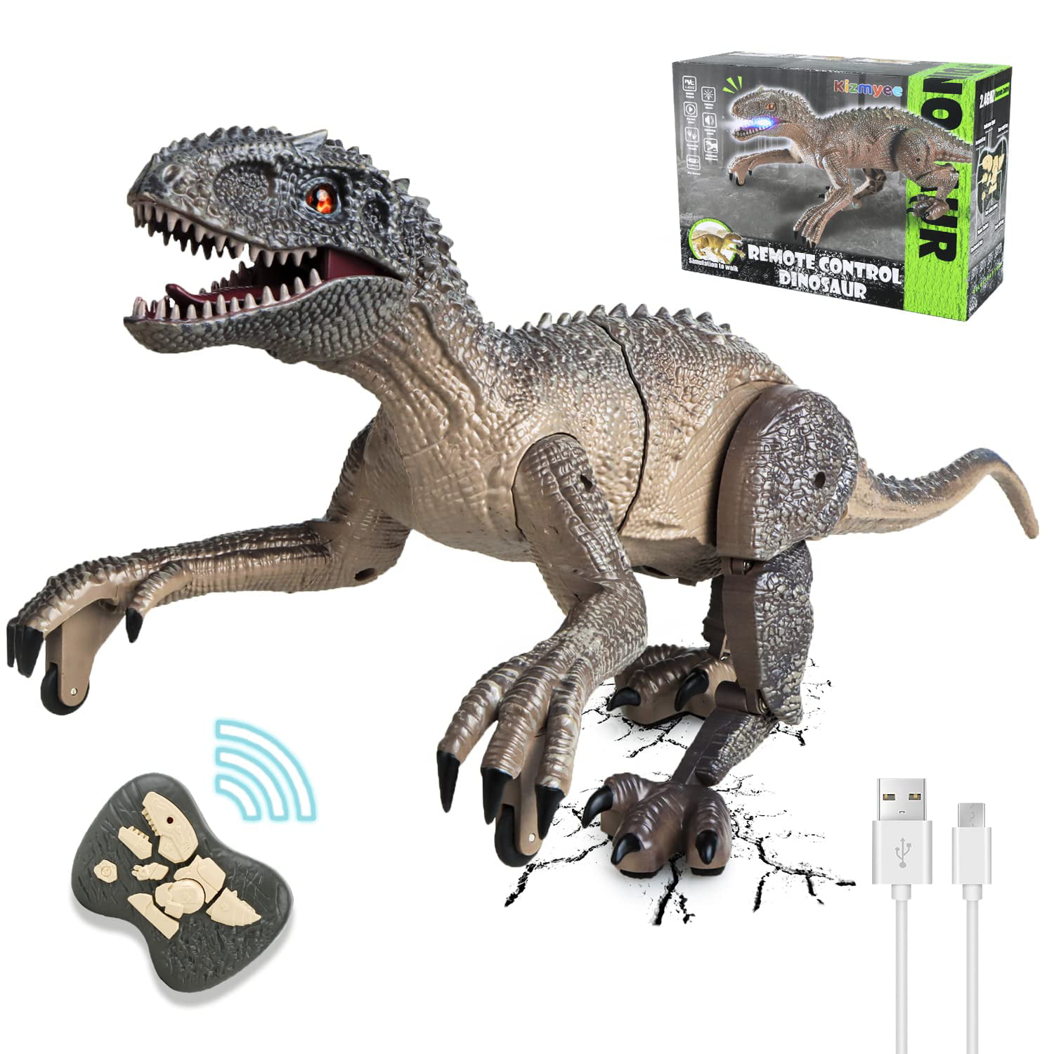 Dinosaur Toy for Boys, Remote Control Dinosaur for Kids Realistic  Velociraptor with Walking，Roaring，Bright Eyes and Shaking Head Boys Girls  Gift