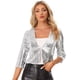 thumbnail image 1 of Blazer Corto Brillante con Lentejuelas para Mujer de manga 3/4 Blazer Abierta con Purpurina Chanqueta Corta Plata L, 1 of 6