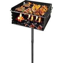 Park-Style Heavy Duty Steel Outdoor BBQ Grill with Grate, Single Post Carbon Steel Park Grill for BBQ, Camping, Backyard