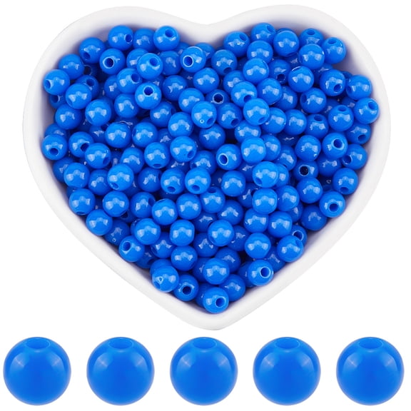 1000pcs Smooth Royal Blue Round Beads 6MM Acrylic Pearl Beads Gumball Pastel Spacer Bead Chunky Craft Loose Beads for Jewelry Making Supplies DIY Bracelets Necklaces Earrings Crafts
