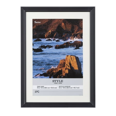 Darice Black Wood Picture Frame, 15x21 Matted to 12x18 Inches