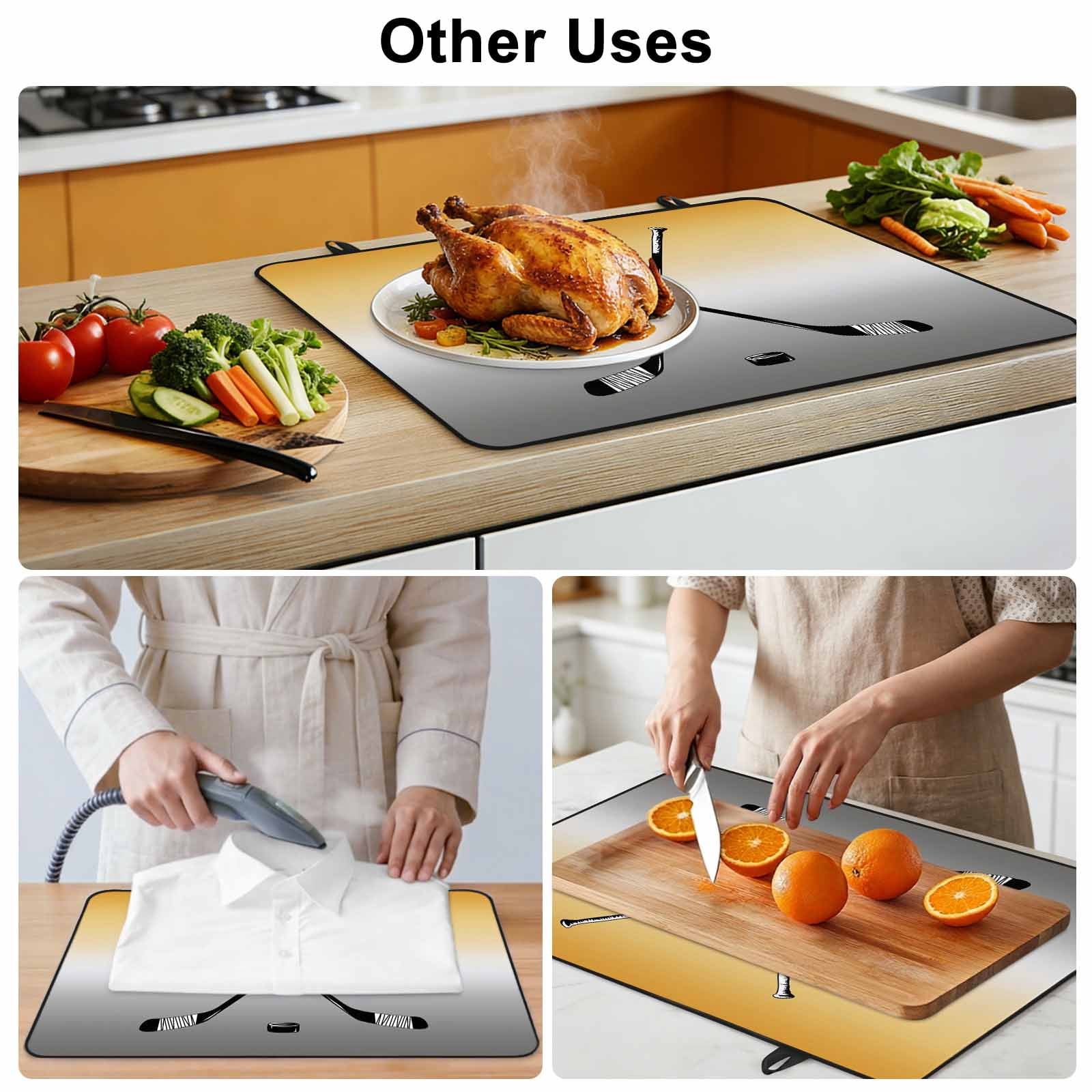 Yellow Gray Ombre Stove Top Cover for Electric Stove, Heat-proof & Non Slip Glass Top Stove Cover Protector, Black Hockey Sticks Minimalist Style Kitchen Flat Cooktop Rubber Mat 24x21 Inches