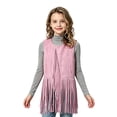 thumbnail image 3 of GiLiling Girl's Faux Suede Tassel Vest Tops Sleeveless Kids Vests Western Retro Boho Waistcoat Cowgirl Jacket Cardigan (Pink, 7-8 Years), 3 of 7