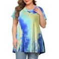 thumbnail image 4 of Ichuanyi Womens Shirts , Women Plus Size Tops Tie-dye Print Short Sleeve V-neck Blouse Pleated Hem Shirt, 4 of 9