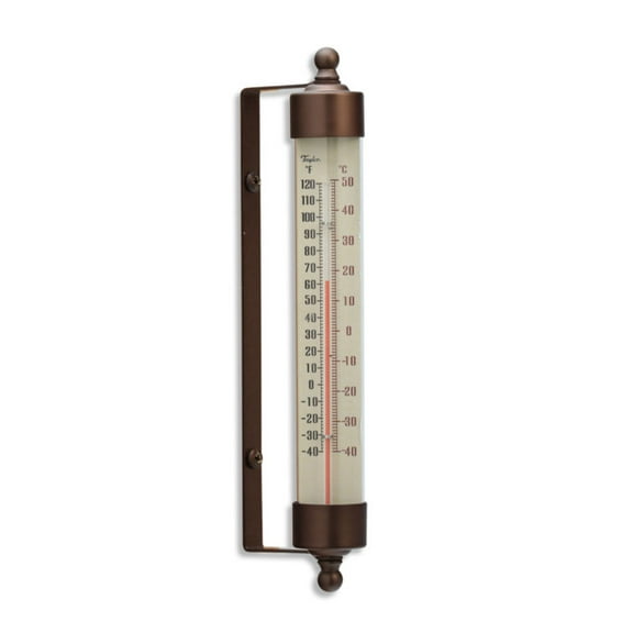 Taylor 7.5-inch Heritage Long Glass Tube Thermometer in Bronze