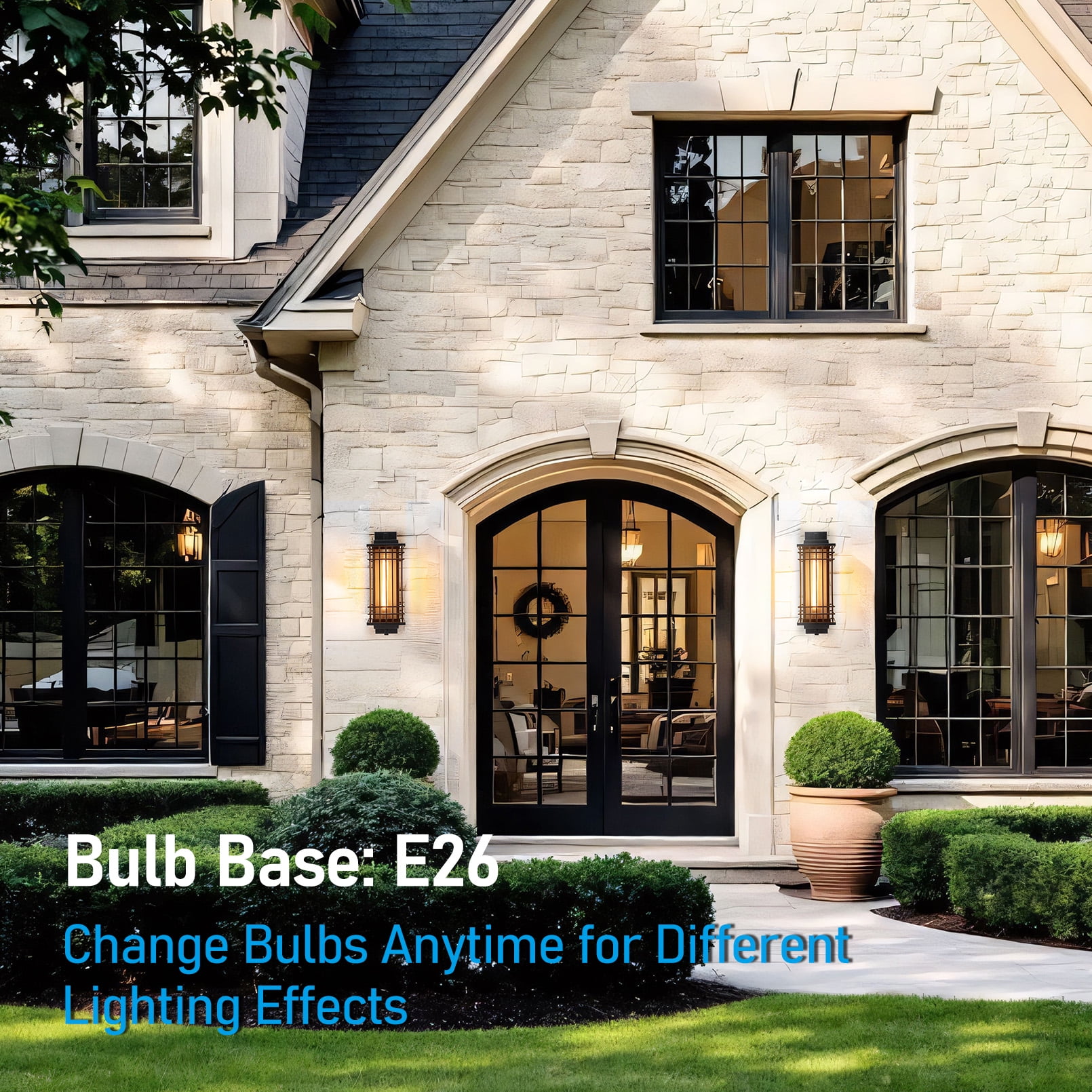 2 Pack Outdoor Glass Wall Sconce, 20 Inch Extra Large Classical Style Wall Lights, E26 Base, Black